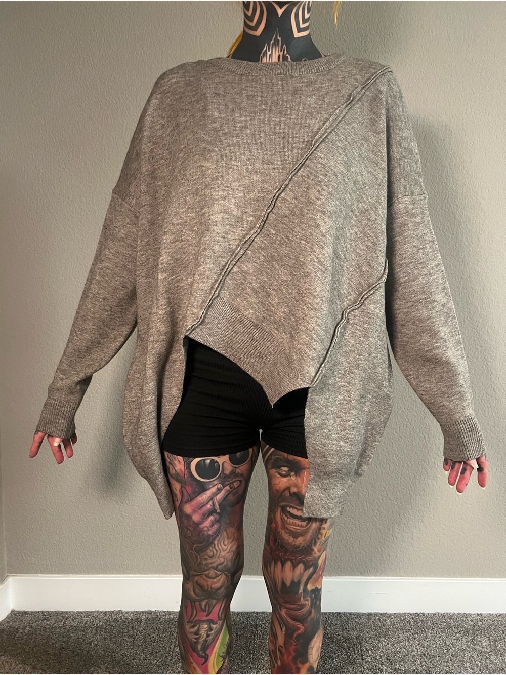 Oversized Asymmetric Gray Women's Sweater